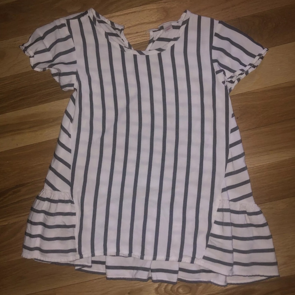 Cat & Jack Girls Blouse Shirt Size L 10/12 White Grey Stripes